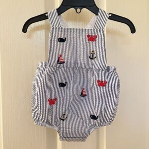 Mud Pie Sail Sea Nautical Seersucker Bubble Romper Boys Size 3-6 Months NWT